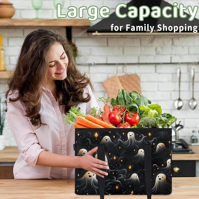Reusable Grocery Bags Heavy Duty Shopping Bags Foldable Large Tote Bags with Long Handles & Hard Bottom