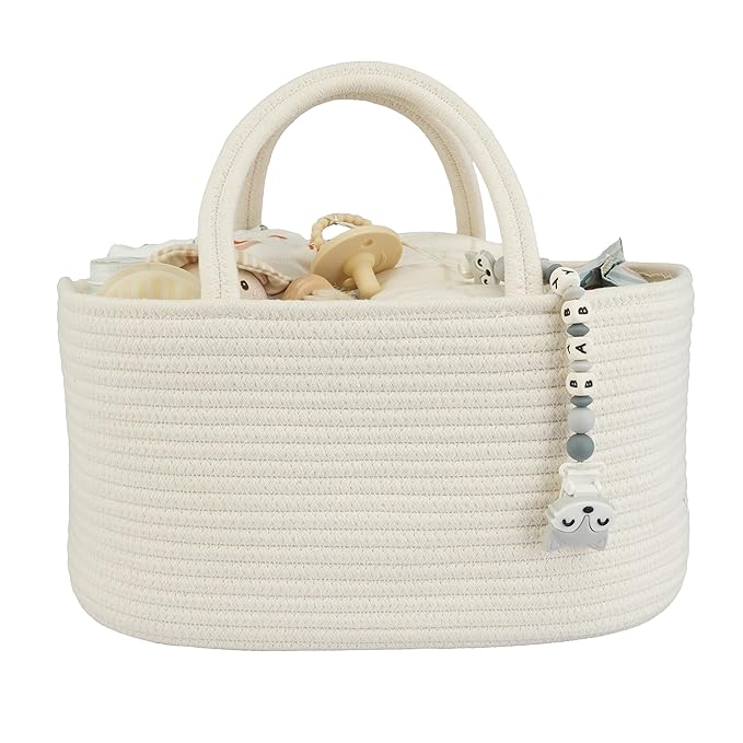 Large Baby Diaper Caddy Organizer for Girl Boy Rope Nursery Storage Bin Basket Portable Holder Tote Bag for Changing Table Ca