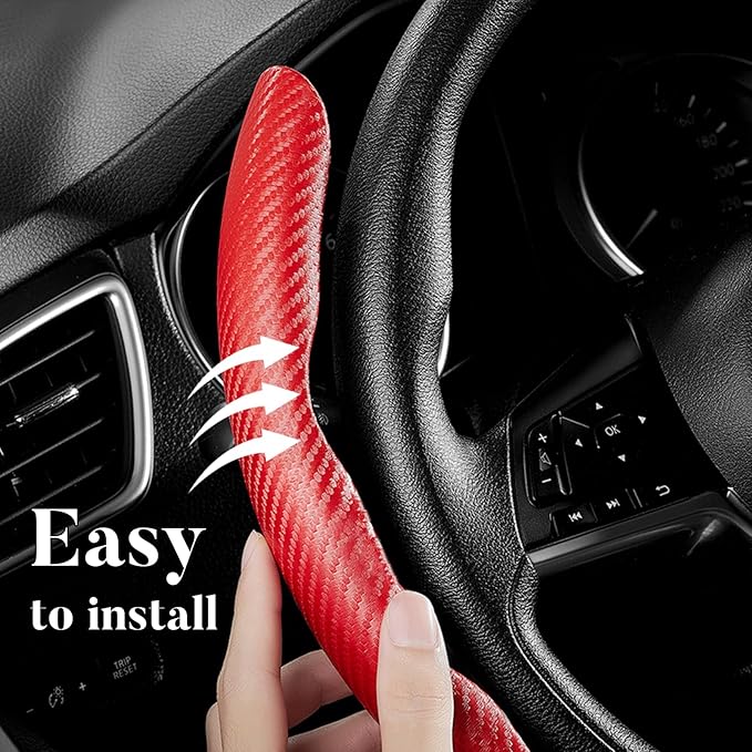 Carbon Fiber Steering Wheel Cover Anti-Slip Wrap Snap on Car