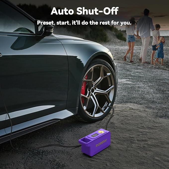 150 PSI Tire Inflator Portable Air Compressor, 12V DC Auto Shutoff Air Pump with Digital Pressure Gauge and Emergency LED Light for Car Tires, Bicycle & Balloons, Purple