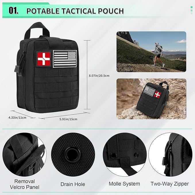 171PCS Survival First Aid Kit with Survival Gear, First Aid Supplies, Emergency Tent, and MOLLE Nylon Bag, Ideal for Car, Tra