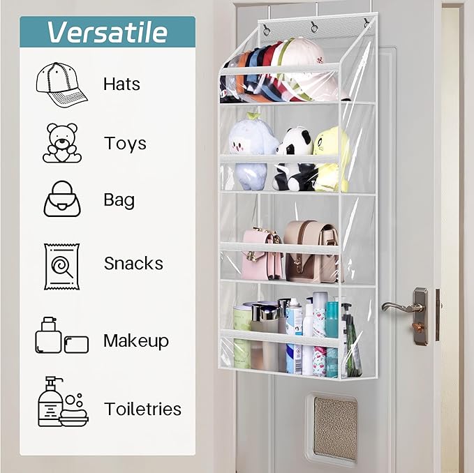 AOODA Clear Over the Door Hat Racks for Baseball Caps, Hold 48 Caps Hat Storage Organizer for Closet Wall, Deep Pockets Hangi