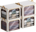 4 Pack Clothes Storage Bins with Metal Frame - 66L Stackable Storage Box with Lid，Foldable Storage Container Organizer for Cl