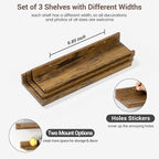 Axeman Picture Ledge Shelf | 16 Inch Brown Floating Shelves Set of 3 | Rustic Brown Wood Wall Shelves with Lip | 16" Picture 