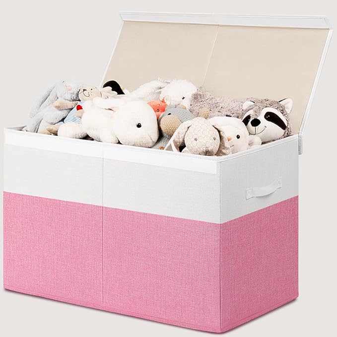 INDRESSME 25"x13"x16" Large Toy Storage Box with Lid, Collapsible Storage Organizer Baby Toy Storage for Kids Boys Girls, Toy