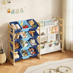 EXPERLAM Toy Storage Organizer with Bookshelf - 12 Storage Bins 4-Tier Multipurpose Shelf to Organize Toys and Books for Kids