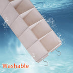 Large Hanging Sweater Organizer for Closet,Collapsible 6-Shelf Hanging Closet Shelves with Drawers, Washable (Beige -5 Shelf-