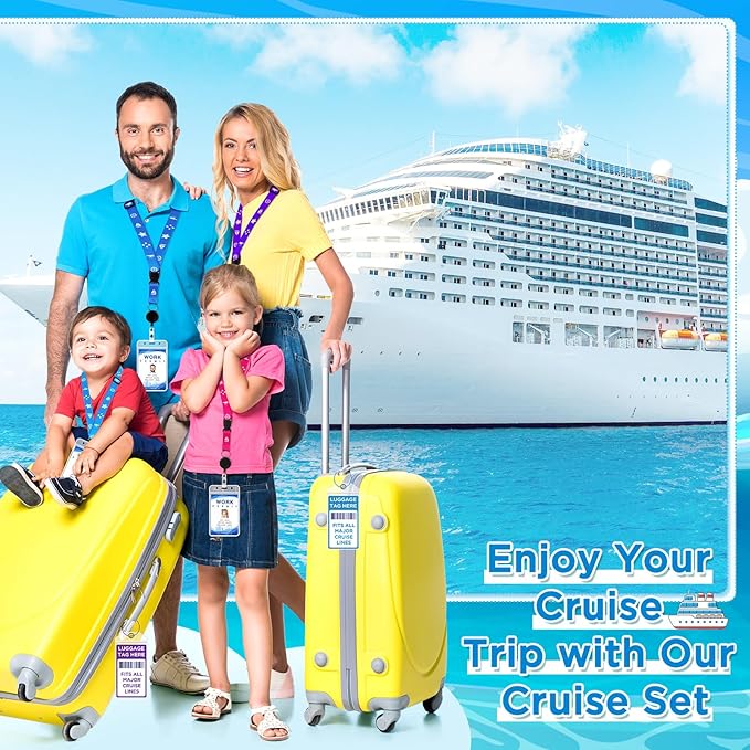 Cruise Essentials Kit Must Haves Set Include Cruise Luggage Tags Holder, Cruise Lanyards, Cruise Power Strip, Towel Bands and