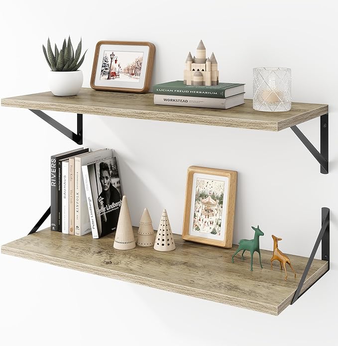 Deep Floating Shelves Wall Mounted, 30"x12" Gray Wall Shelves with Brackets Set of 2 for Bedroom, Living Room, Bathroom, Kitc