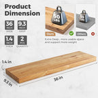 RICHFOCUS Elm Floating Shelves for Wall - 36" W x 9.3" D Rustic Solid Wood Shelves with Invisible Bracket, Wall-Mounted for L