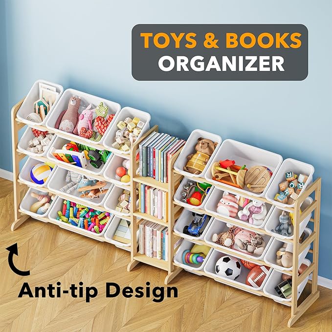 SpaceAid Large Toy Storage Organizer with 24 Bins and 3 Shelves, Toy Organizers Storage Bookshelf, Kids Bin Shelf Box Bookcas
