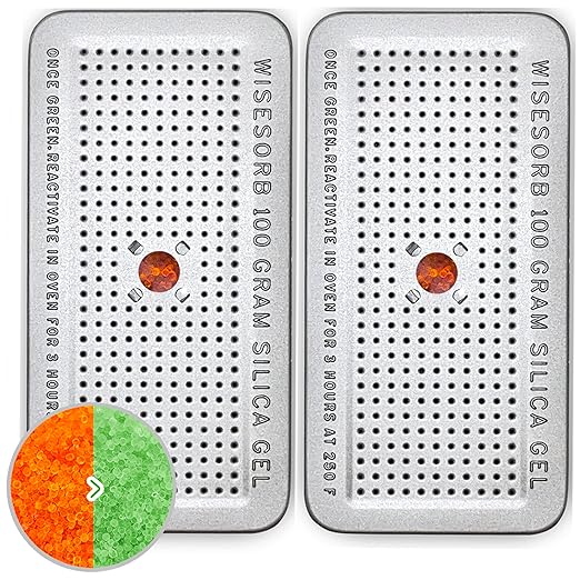 100 Gram 2 Pack Indicating Silica Gel Canister, Gun Safe Dehumidifier (Orange to Green), Reusable Desiccant Canister Dehumidi