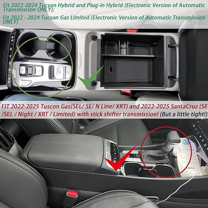 Center Console Organizer Compatible with 2022-2024 Hyundai Tucson & Santa Cruz 2022-2025 Interior Accessories Armrest Storage Box Insert Tray (Not for 2025 Limited/Hybrid/Plug-in Hybrid) White