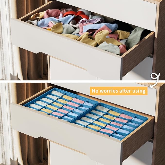 Joyoldelf Sock Organizer Drawer Organizer - 2 Packs Underwear Organizer, 24 Cells Collapsible Closet Organizers and Storage S