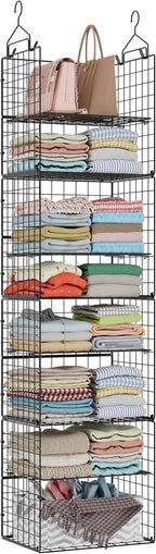 Hanging Closet Organizer and Storage - 8 Tier Closet Hanging Organizer Shelves, Metal & Foldable Hanging Storage Organizer Ba