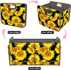 Homeve Trunk Organizer, Car Storage, Reinforced Handles, Collapsible Multi-Compartment, Foldable, Waterproof, Sturdy, 600D Oxford Polyester For Car, SUV, Mini-Van, Sunflower, 2 Compart