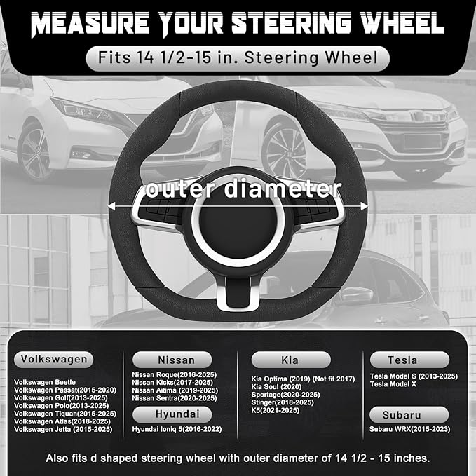 SEG Direct D Shaped Steering Wheel Cover, Flat Bottom Car Wheel Cover 14 1/2-15 in. (37-39 cm), Black and Beige Microfiber Le