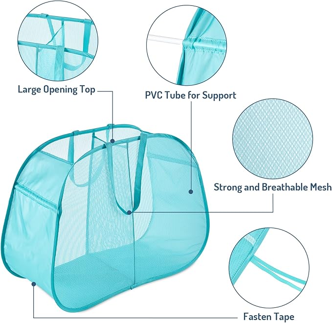 Seiritex Mesh Popup Laundry Hamper 2 Compartment, Collapsible Laundry Sorter Basket Foldable Hamper for Clothes, College Dorm