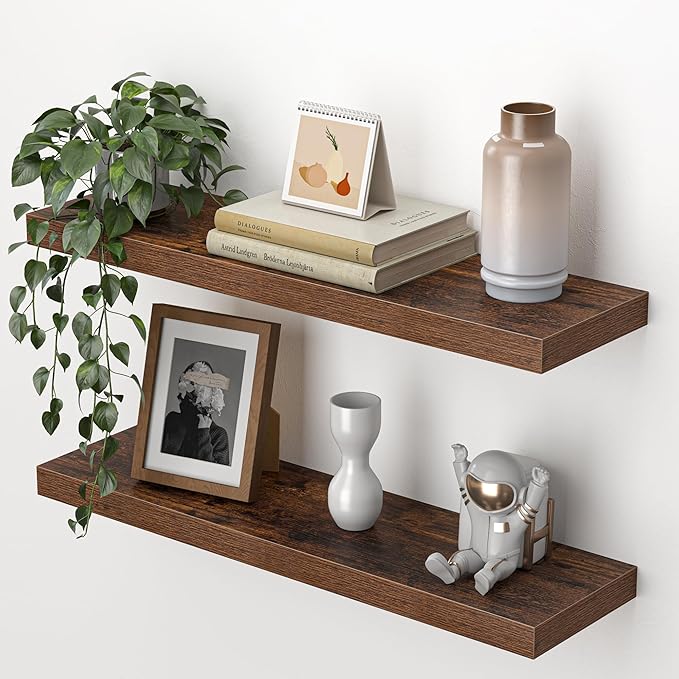 Heimlove 24 Inch Floating Shelves for Wall,Mounted Storage Wood Shelves with Invisible Brackets Hanging Shelf for Bedroom,Liv