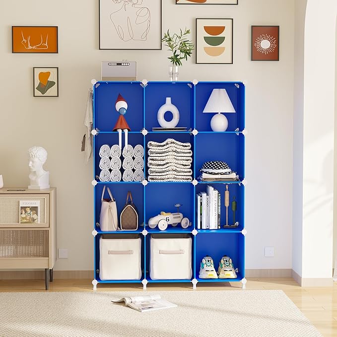 AWTATOS Cube Storage Organizer, 12 Cube Closet Organizers and Storage Shelves, DIY Stackable Bookshelf for Bedroom, Home, Adm
