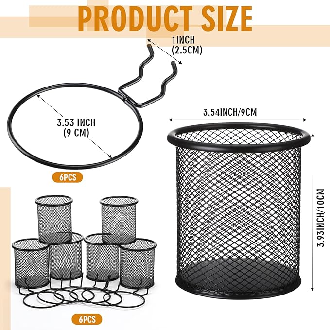 Spakon 6 Sets Pegboard Cups with Ring Hook, Peg Board Baskets Bin Holder Organizer Accessories Pegboard Pencil Cup Multipurpo