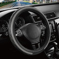Road Comforts Leather Steering Wheel Cover – Black & Gray, Universal Fit 14.5-15 Inch, Microfiber Leather, Anti-Slip & Breath