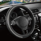 Road Comforts Leather Steering Wheel Cover – Black & Gray, Universal Fit 14.5-15 Inch, Microfiber Leather, Anti-Slip & Breath