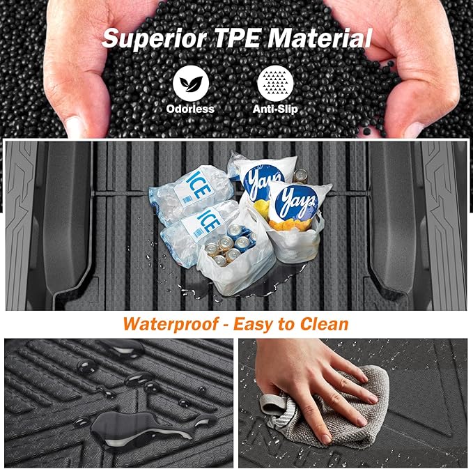 KUST Full Set Floor Mats for 2023-2026 Ford F250/F350/F450 Super Duty Crew Cab, 6.8FT Truck Bed Mat with Tailgate Liner All Weather F250 Accessories TPE Rubber Raised Edge