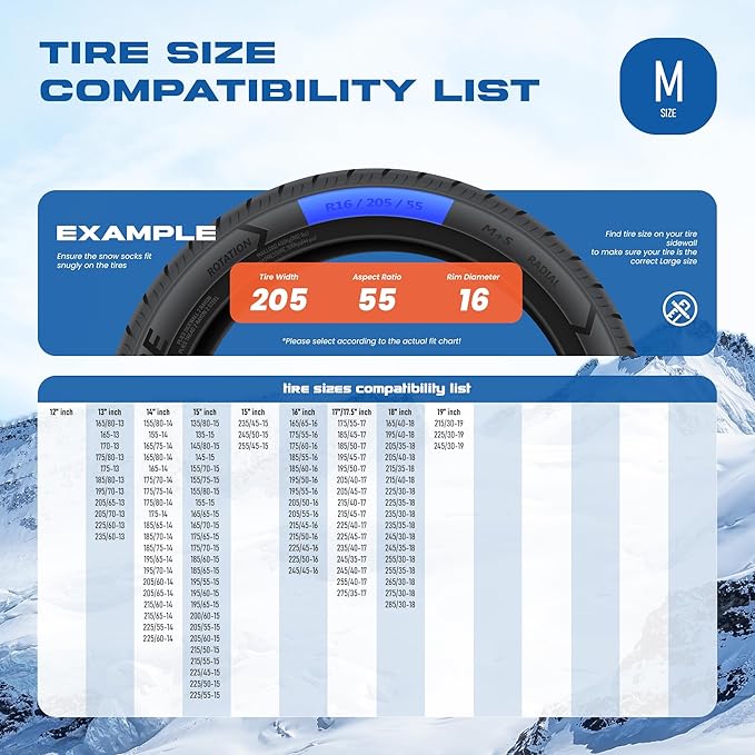 Snow Socks for Tires, Winter Traction Alternative to Snow Chains, Emergency Anti-Slip Tire Covers for Cars/SUVs/Trucks, Reusa