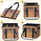 Reusable Grocery Bags - Heavy Duty Reusable Shopping Bags with Hard Bottom & Long Handles, Foldable Large Tote Bags with Box Shape to Stand Up - for Kitchen, Picnic, 3 Pack, Rustic Brown