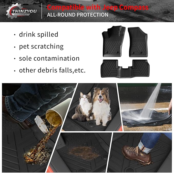 Floor Mats Compatible with 2017-2025 2026 Jeep Compass Trunk Mat Cargo Liner Cargo Mat TPE All Weather Back Seat Cover Protector 2024 Compass Accessories (Trunk Mat+Backrest Mats+Floor Mats)
