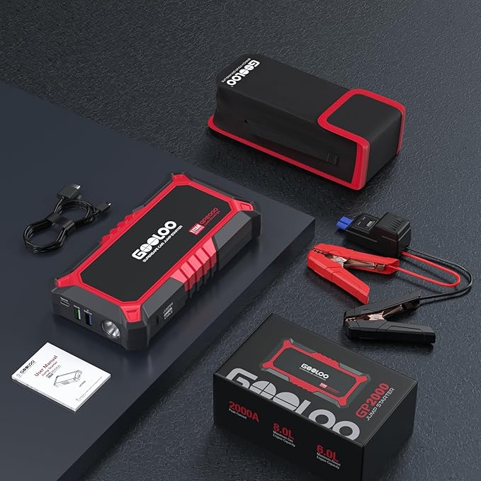 GOOLOO New GP2000 Jump Starter, 12V 2000A Car Jumper Starter(Up to 8.0L Gas, 6.0L Diesel Engines), SuperSafe Portable