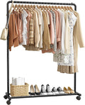 Sakugi Clothes Rack - Clothing Rack with Storage Mesh Shelf & Casters, Heavy-Duty Metal Clothing Rack for Hanging Clothes, Dr