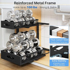 Under Sink Organizer, 2 Pack 2 Tier Pull Out Under Cabinet Organizer Shelf with Pad for Framed Cabinets, Metal Slide Out Unde