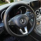 Black Genuine Leather Car Steering Wheel Cover Men Women,Cowhide Wheel Cover,Soft,Breathable,Anti-Slip,Luxury Steering Wheel 