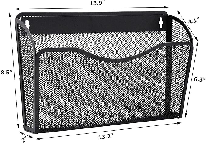EASEPRES 6 Single Pocket Mesh Hanging File Organizer, Vertical Wall Mounted Magazine File Holder, Mount Basket Mail Paper Doc