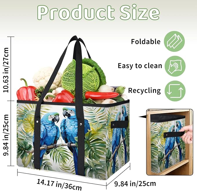 Reusable Grocery Bags Heavy Duty Shopping Bags Foldable Large Tote Bags with Long Handles & Hard Bottom