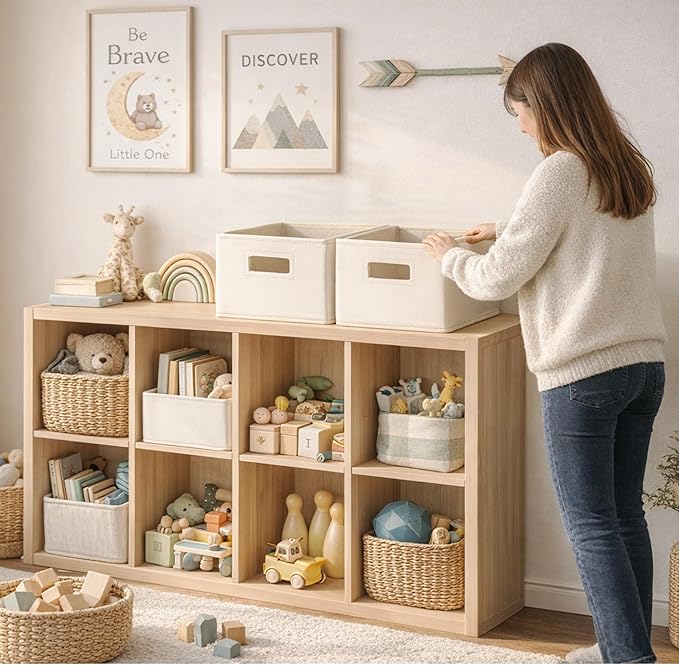 StorageWorks Fabric Storage Bins for Shelves, Closet Organizers and Storage Baskets, Collapsible Storage Bins with Cutout Han