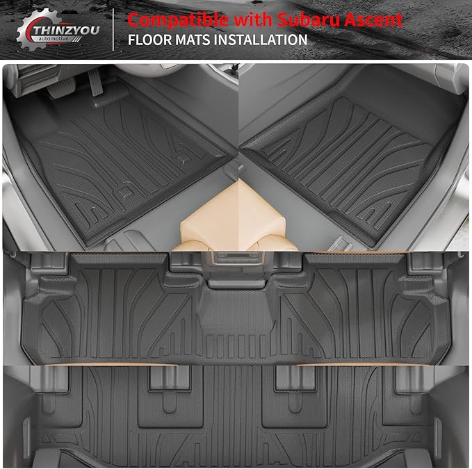 Floor Mats Compatible with 2019-2025 2026 Subaru Ascent Cargo Mat Liner TPE Back Seat Cover Protector 2023 Ascent Accessories (Fit 7&8 Seats, Trunk Mat+3rd Row Backrest Mats+Floor Mats)