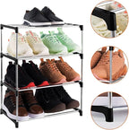4-Tier Stackable Small Shoe Rack, Lightweight Shoe Shelf Storage Organizer for Entryway, Hallway and Closet(Black)
