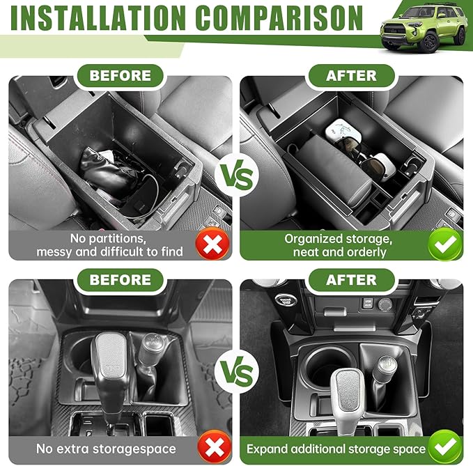 2PCS Center Console Organizer for 2010-2024 Toyota 4Runner Gear Shift Side Tray and Insert Armrest Storage Box for 4 Runner Interior Accessories(2PCS Console Shifter+Armrest Tray/Fit 10-24)