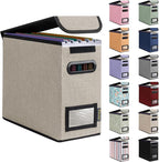 BALEINE File Organizer Box with Lid, Collapsible File Folder Organizer with Plastic Slide, Hanging File Folder Box for Office