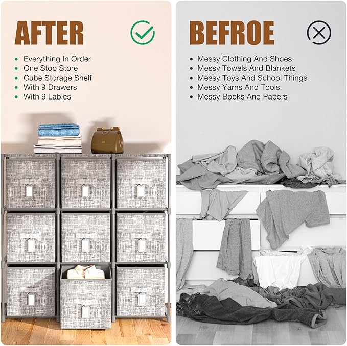 LUKYTOWER Cube Storage Organizer Shelf with Printed Bins + Labels, Cubby Storage Organizer with Bins, Large Capacity Shelves 