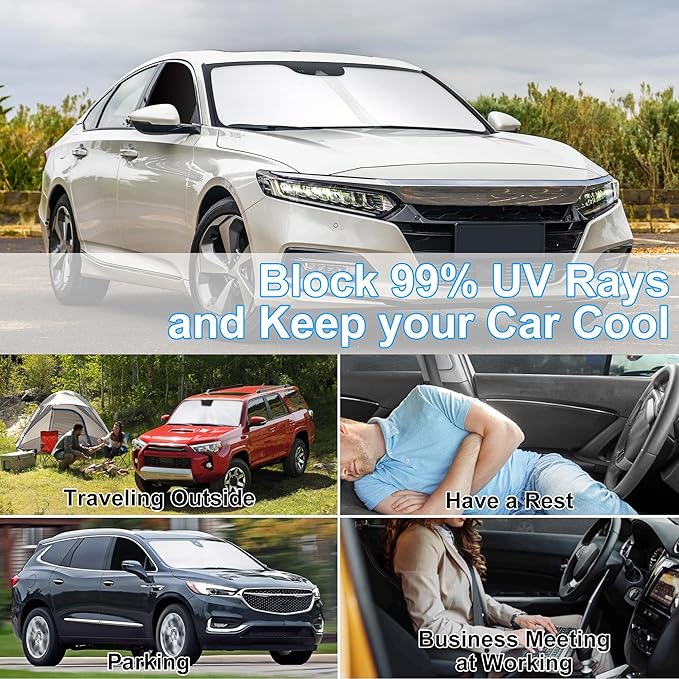 3PCS Car Window Shades Front Windshield Sun Shade Foldable Window Shade Custom Fit for 2018-2022 Honda Accord Accessories Car Shades for Front Windows Anti-UV Rays Block Heat