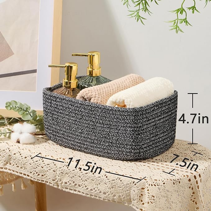 MiniArk Small Storage Baskets for Organizing | Closet Organizer Bins | Shelf Toy Basket | Woven Rope Baskets | Cube Decorativ