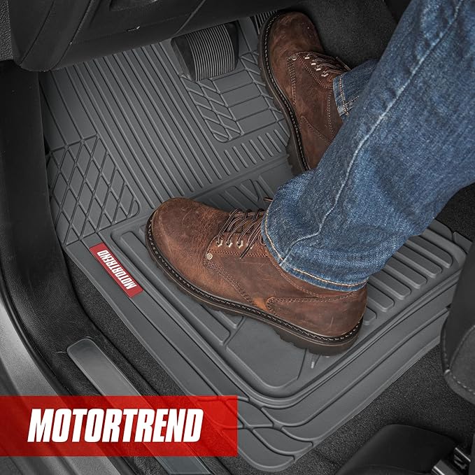 Motor Trend FlexTough™ Heavy Duty Rubber Gray Car Floor Mats All Weather & Jumbo SUV Cargo Liner Full Set - Universal Trim to Fit Automotive Floor Mats & Trunk Mats for Cars Interior Accessories