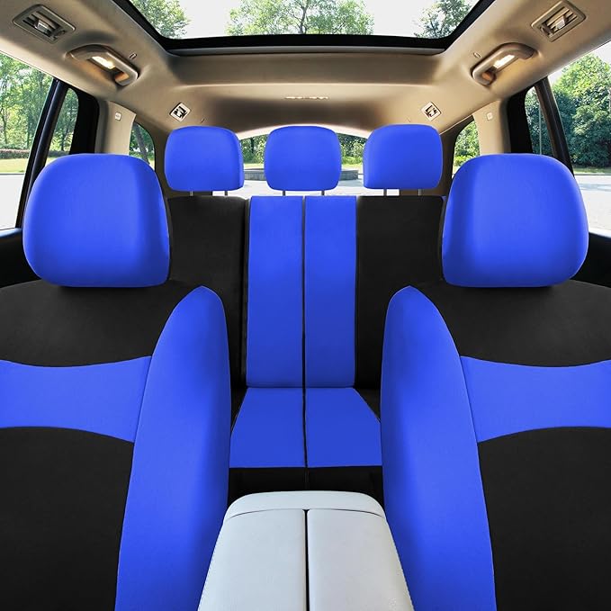 FH Group Full Set Cloth Car Seat Covers , Universal Fit Combo Set with Steering Wheel Cover and Seat Belt Pad for Cars, SUVs 