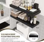 Deep Floating Shelves | 36 Inch Black Floating Shelves Set of 2 | 12 Inch Deep Rustic Wood Shelves for Wall | 36" W x 12" D B
