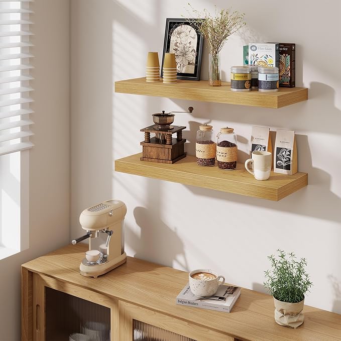 Fun Memories Floating Shelves for Wall, 30 Inch Long Floating Shelves Set of 2, 30 x 10 Wooden Shelves for Wall, Large Storag