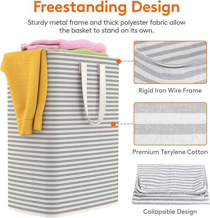 Lifewit 1 Pack Laundry Basket 65L Each, Collapsible Clothes Hamper with Reinforced Handles, Freestanding Waterproof Design fo